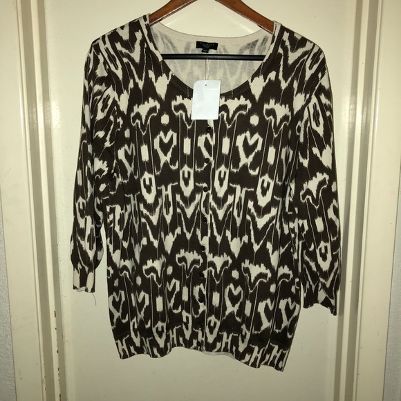 Talbots Sweaters - NWT Talbots Size 1X Brown & White Print Cardigan
